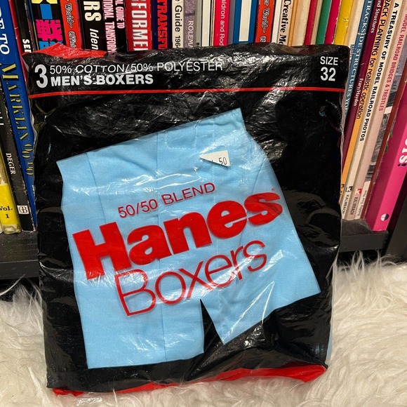 VINTAGE HANES BOXERS MENS 50/50 BLEND SIZE 32 1986 (UNDERWEAR 3 PAIRS)